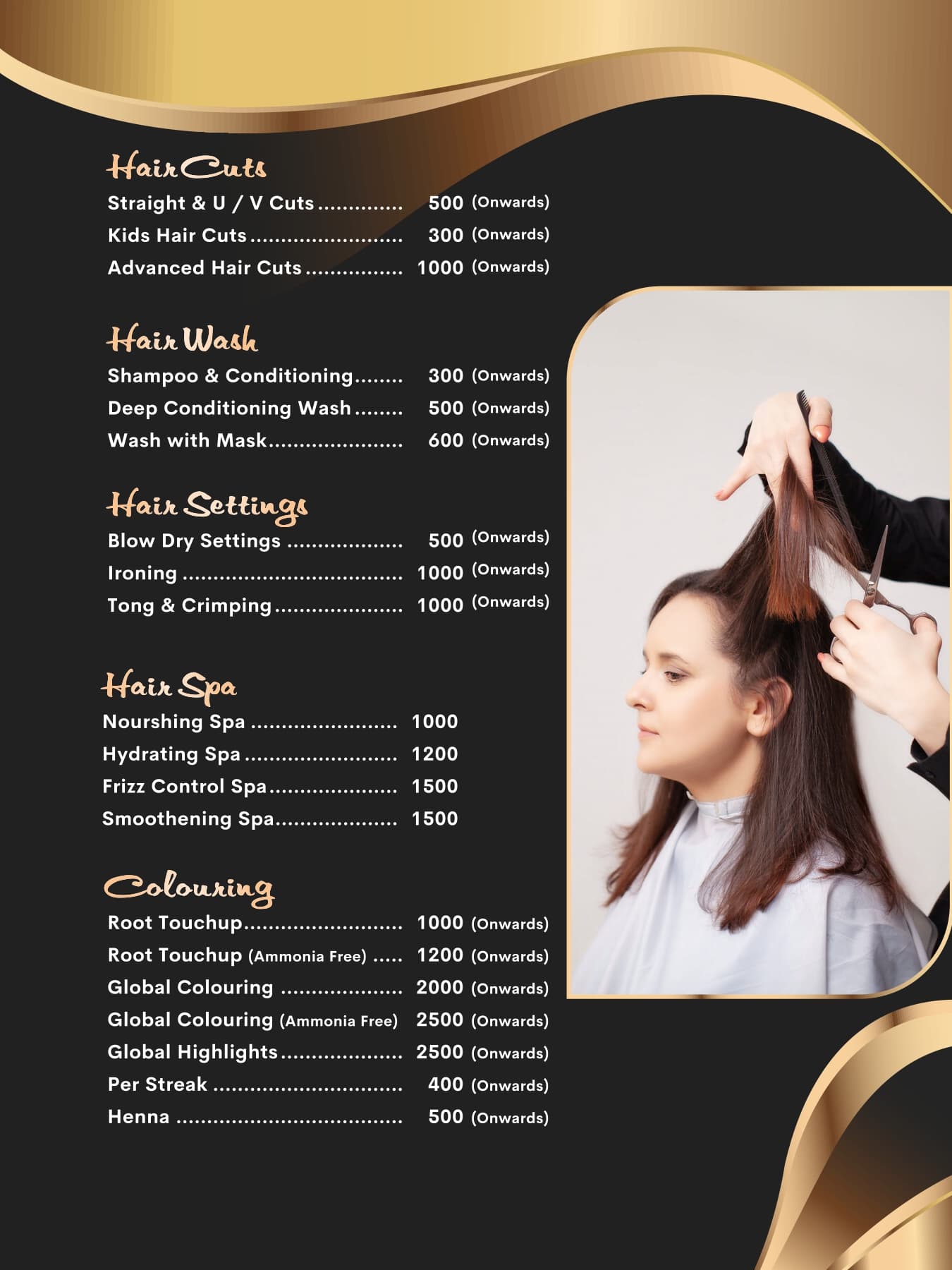 Hair Cuts, Wash, Settings & Spa