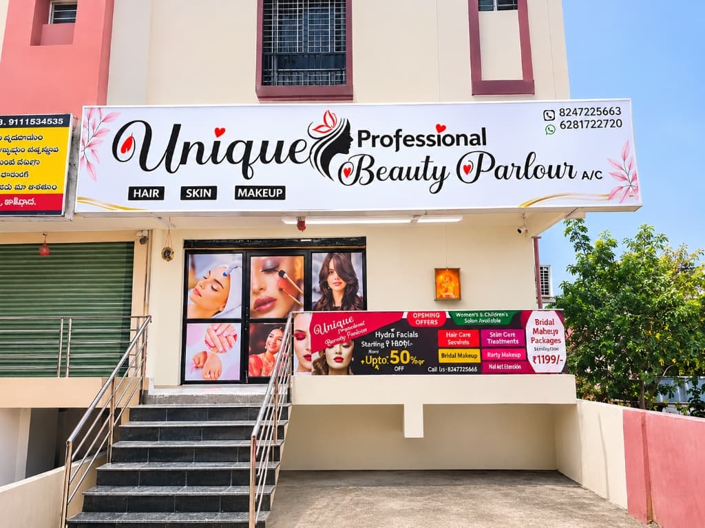 Unique Professional Beauty Parlour Real Storefront & Signboard
